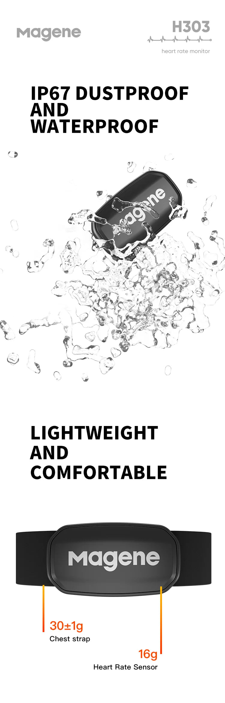 Magene H303 Dual Mode Heart Rate Monitor with Chest Strap