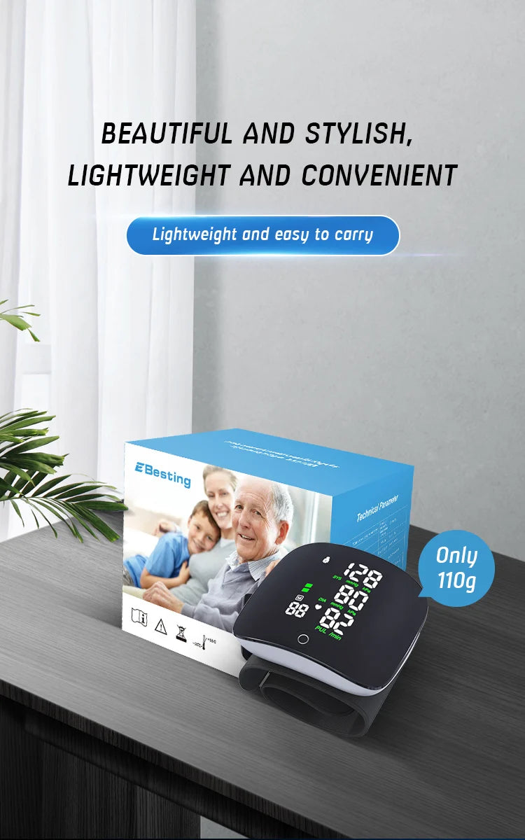 Rechargeable Smart LCD Voice Wrist Blood Pressure Monitor