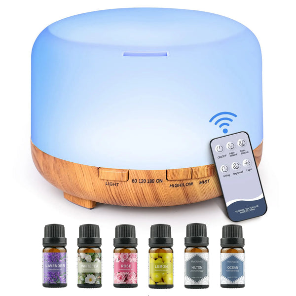 500ML Aromatherapy Diffuser with 6 Essential Oils Set