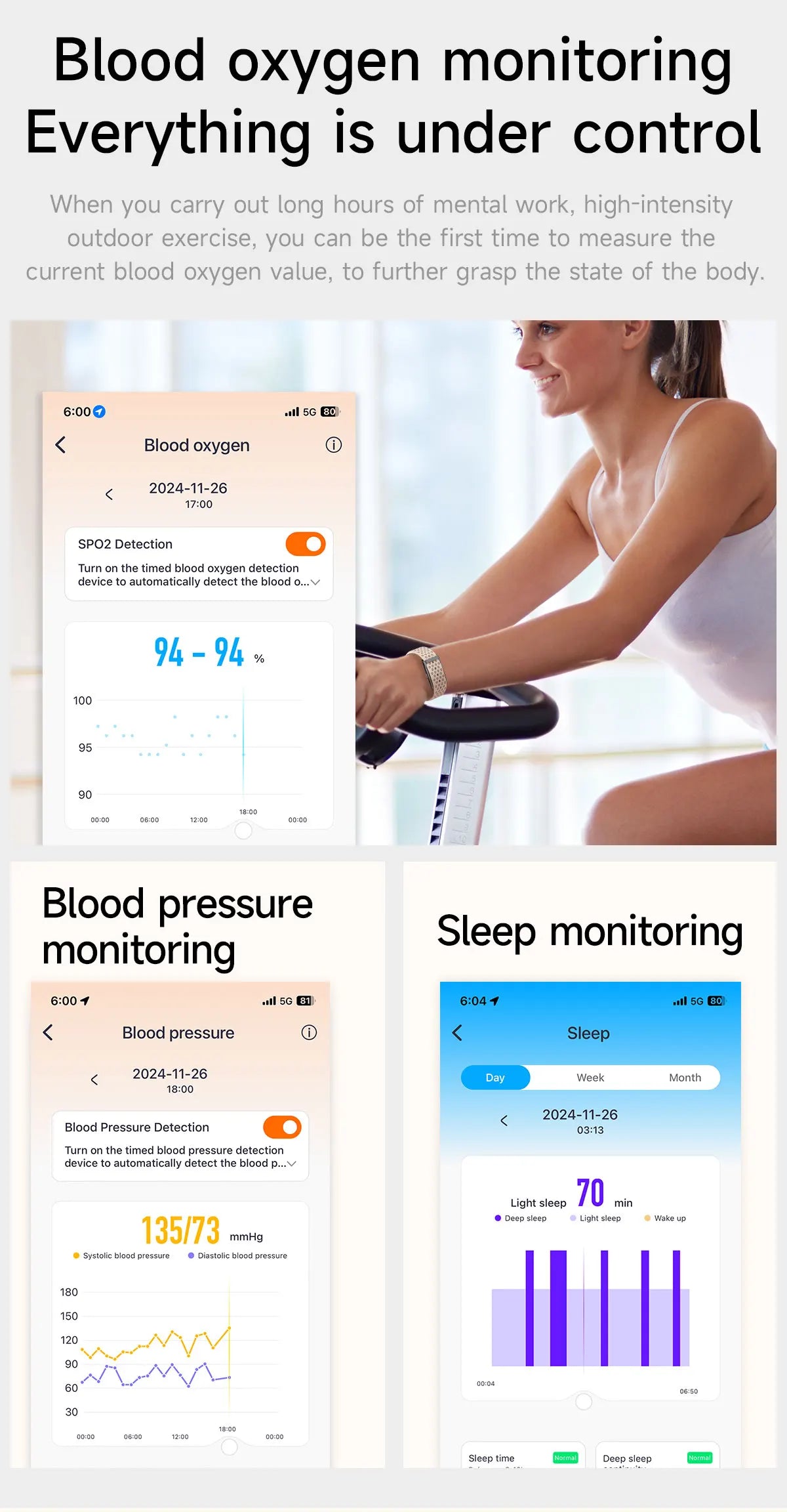 LIGE 2025 No Screen Smart Bracelet Heart Rate Blood Pressure Fitness Tracker