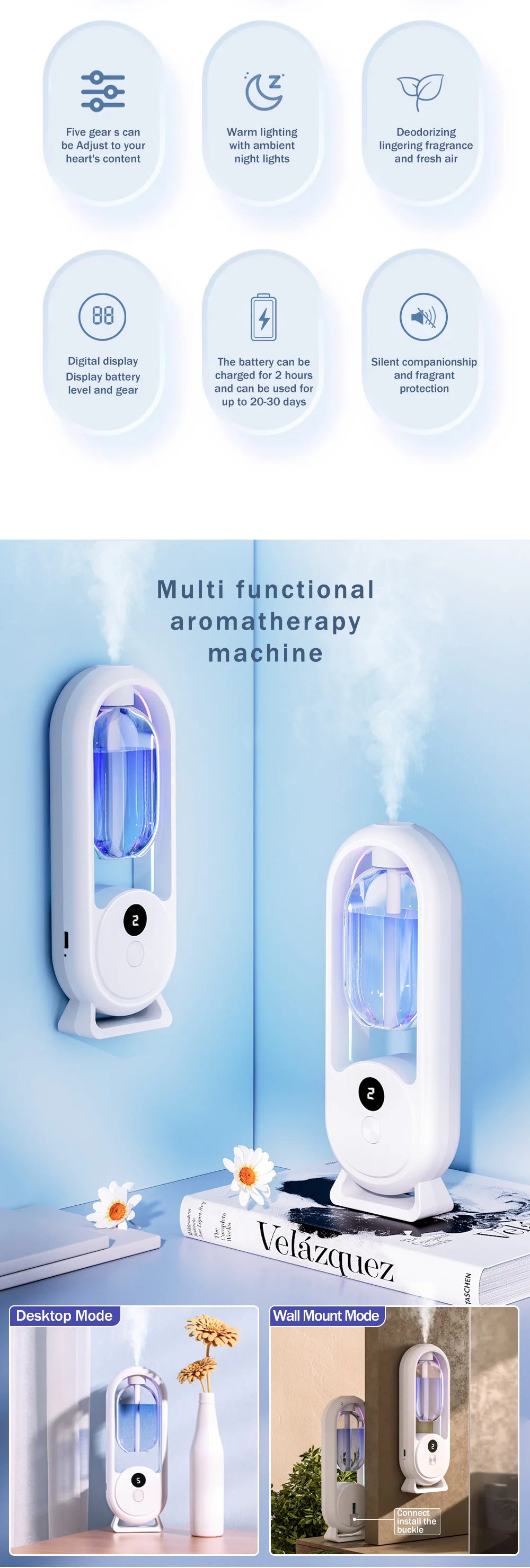 Rechargeable Portable Aroma Diffuser with Timed Spray Modes