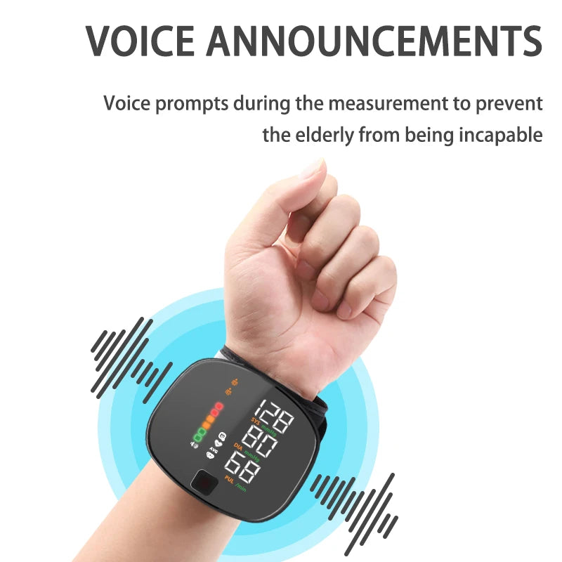 Rechargeable Smart LCD Voice Wrist Blood Pressure Monitor