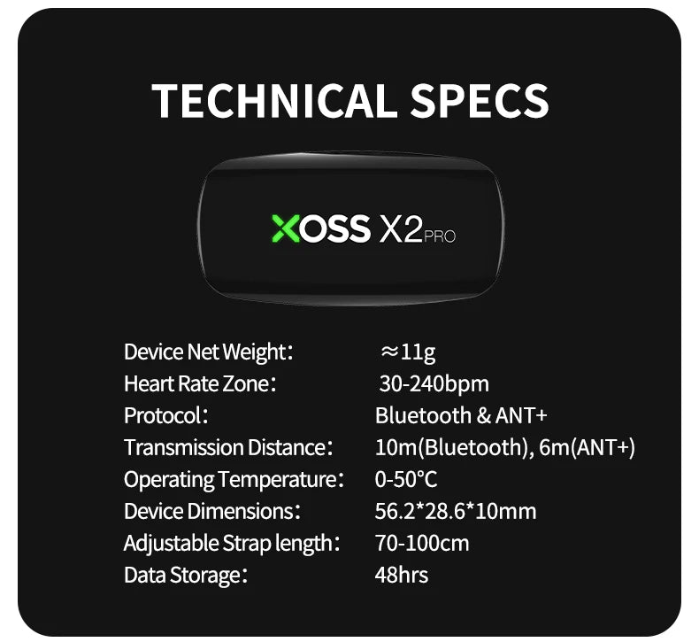 XOSS X2 Pro Rechargeable Heart Rate Monitor Sensor