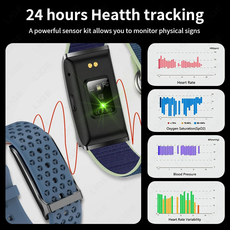 LIGE 2025 No Screen Smart Bracelet Heart Rate Blood Pressure Fitness Tracker